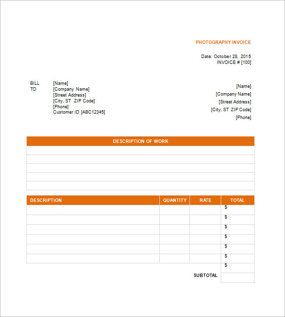 photography invoice template pdf
 Photography Invoice Templates - 6  Free Word, Excel, PDF Format ...