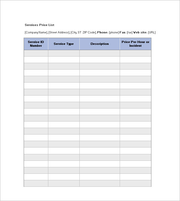 Price List Template - 9+ Free Word, Excel, PDF Format Download