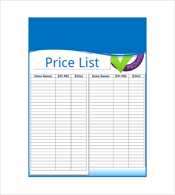 price list template free download