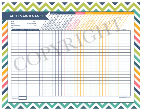 auto maintenance log schedule template example download