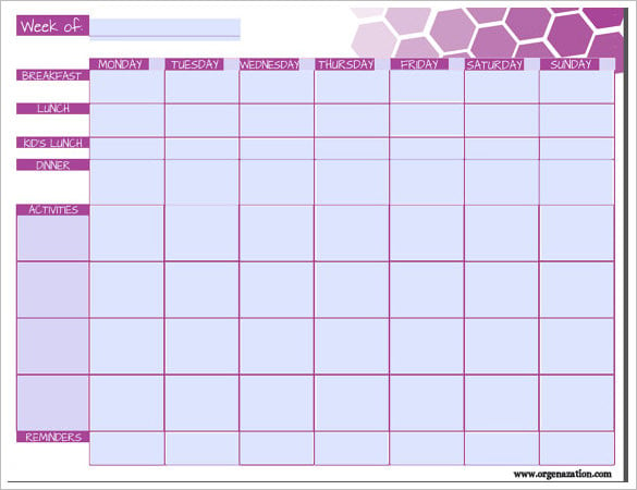 blank fillable meal plan and family schedule sample