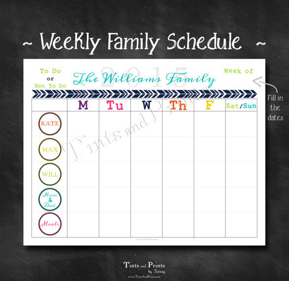 10 Family Schedule Templates Docs PDF