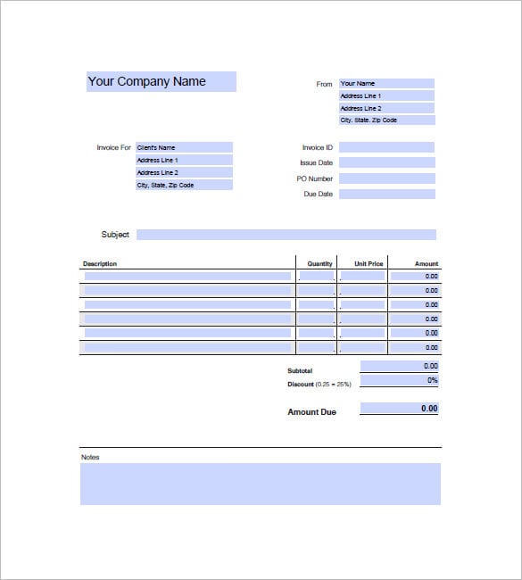 blank standard invoice template