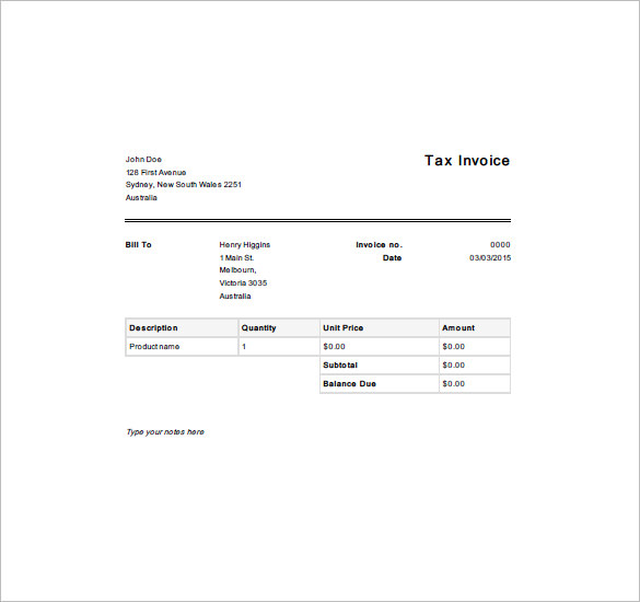 14 Tax Invoice Templates Docs PDF