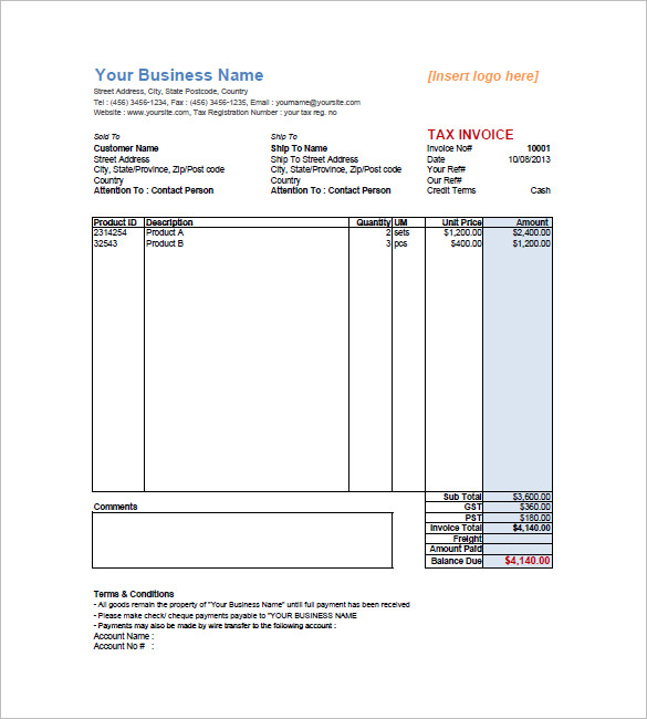 tax invoice template pdf