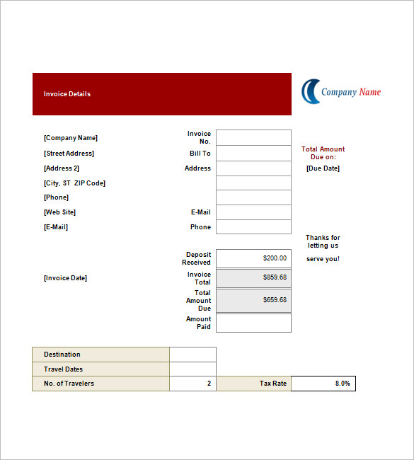 invoice travel agency template templates format excel pdf