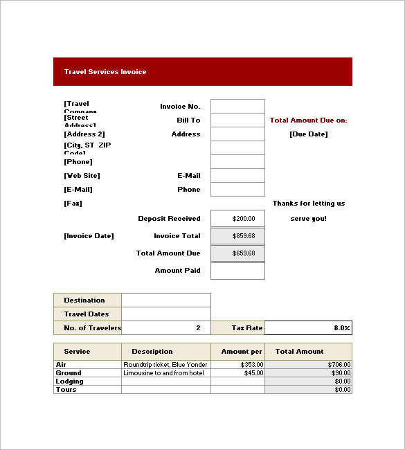 14 Travel Invoice Templates Docs PDF Word