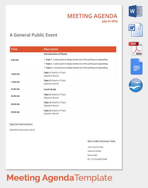 general public event meeting agenda template