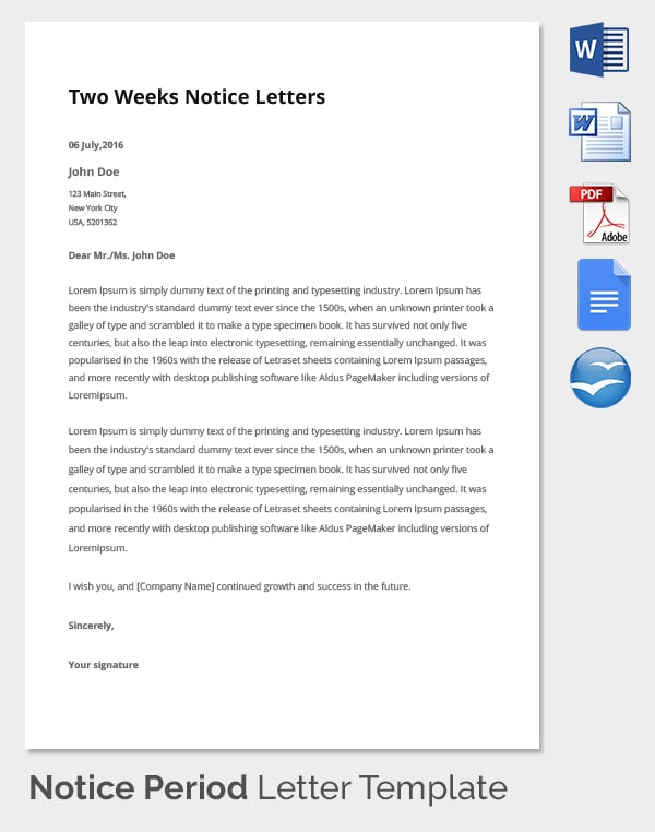 26+ Notice Period Letter Templates Free Sample, Example Format Free