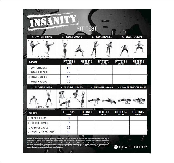 sample insanity workout program schedule template download