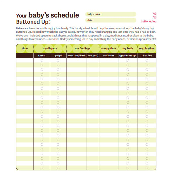 editable newborn baby feeding schedule template free pdf