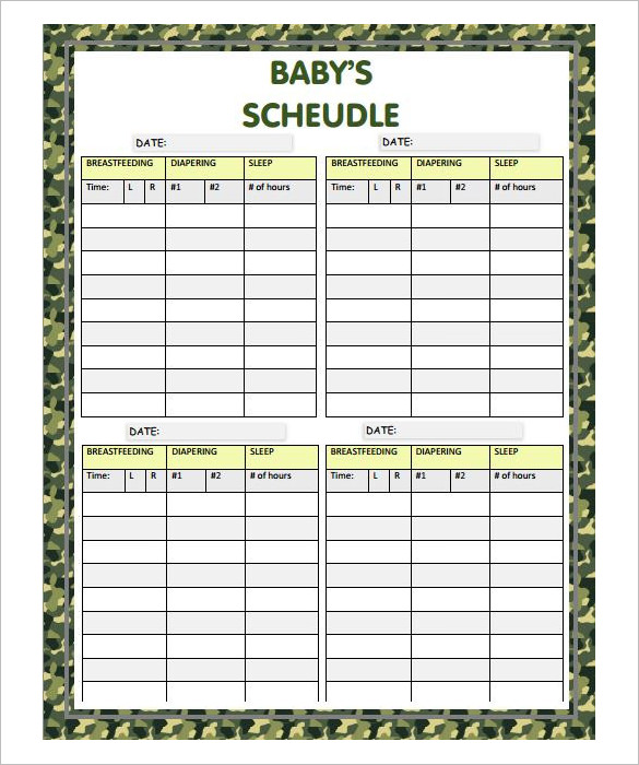 blank camoflouge baby schedule template download