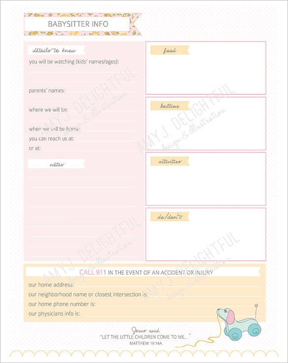 printable new baby schedule planner sample