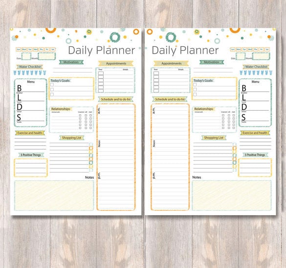 daily planner exercise schedule template sample