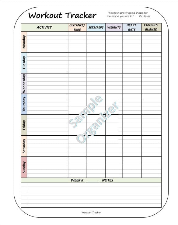 workout tracker blank weekly exercise schedule sample