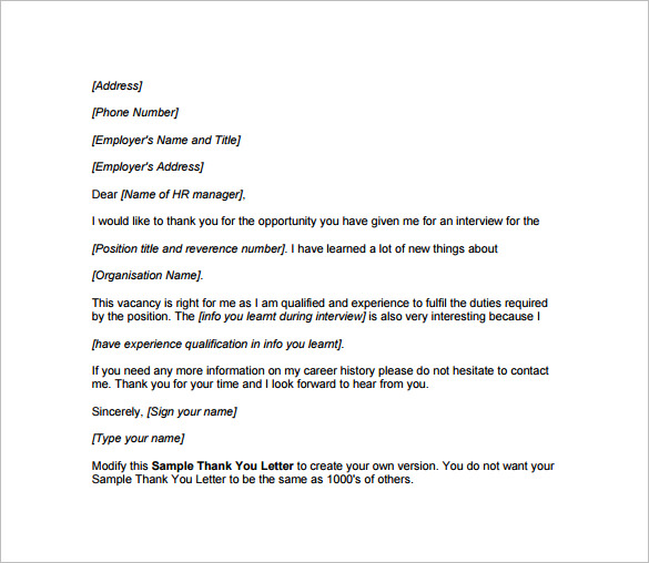 Thank You Email After Phone Interview 6+ Free Sample, Example, Format