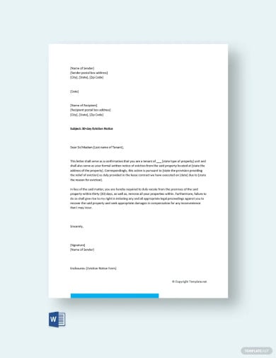 0 day eviction letter template