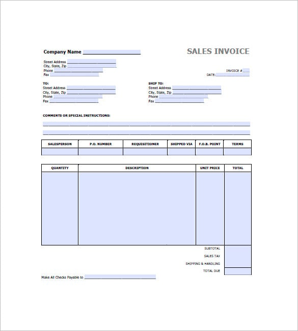 printable retail invoice template