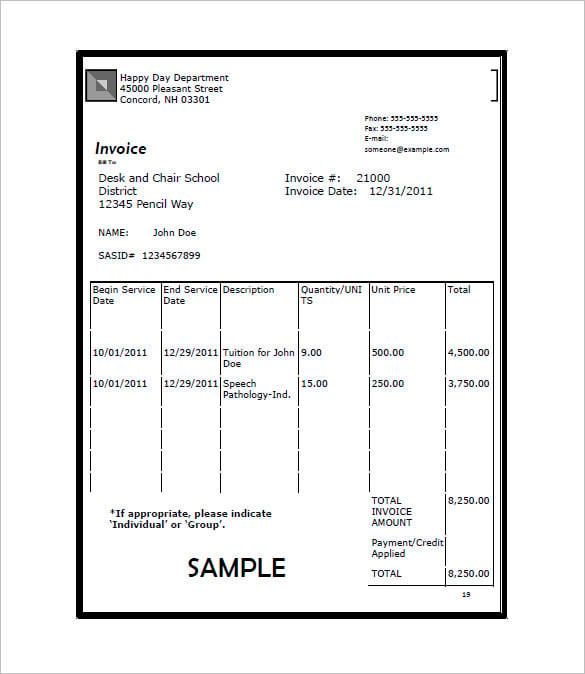 education invoice template free download
