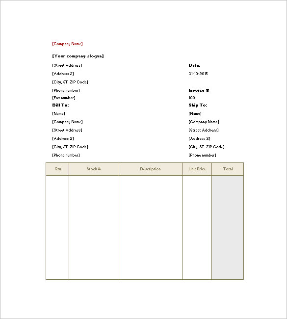 word document self employed printable invoice template