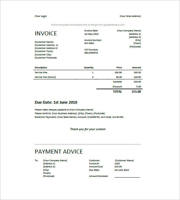 printable freelance invoice template
