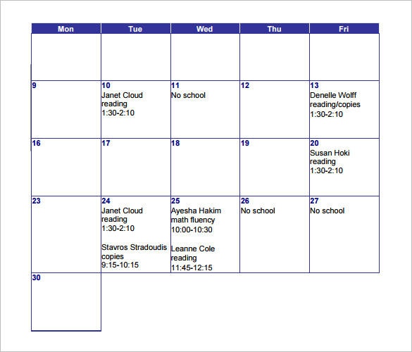 printable 2015 volunteer calender schedule template pdf example