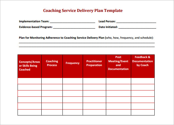 blank coaching service delivery schedule template pdf download