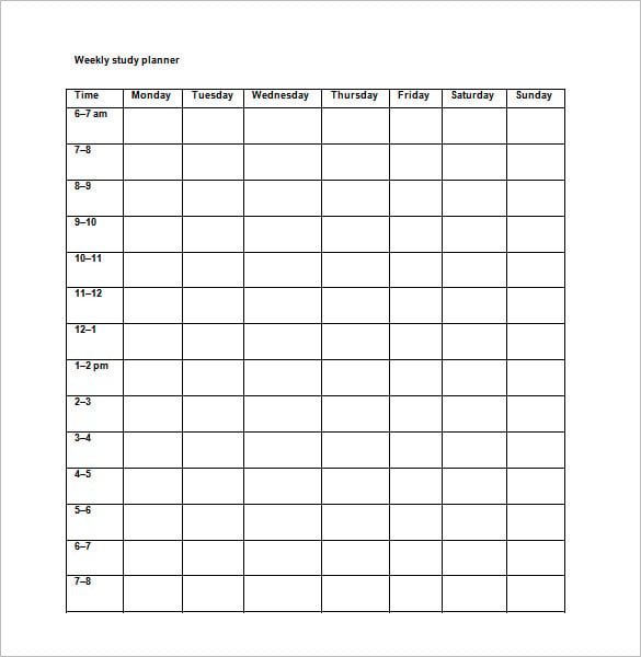 blank study schedule template free download word format