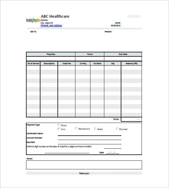 medical invoice template free download