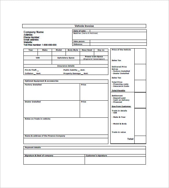 car invoice form
