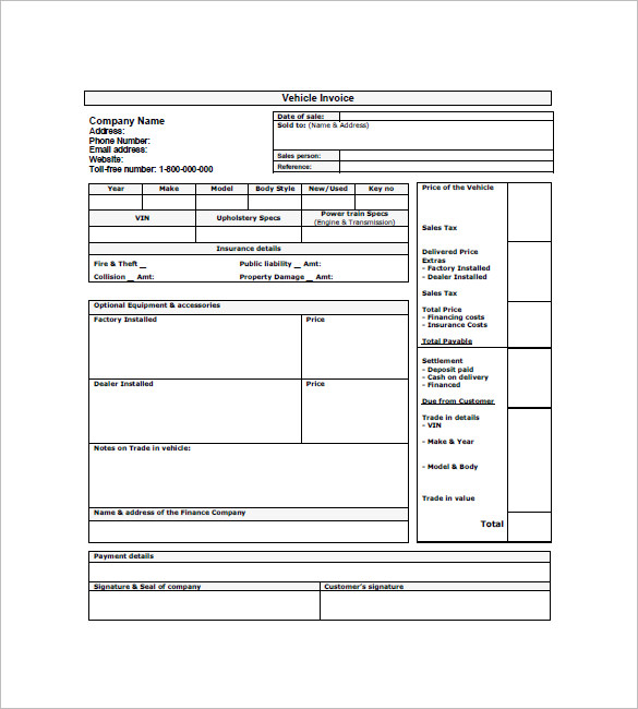 Car Invoice Template 23  Free Word Excel PDF Format Download