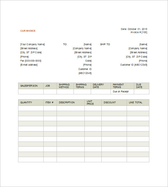 free car invoice template