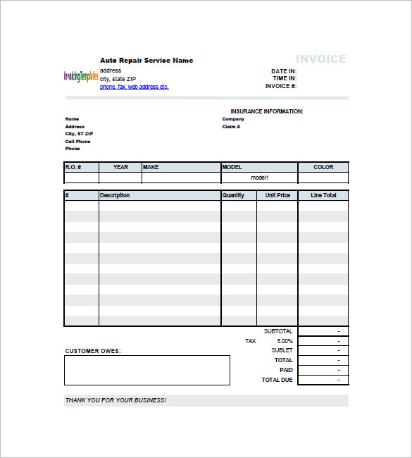 car repair invoice template