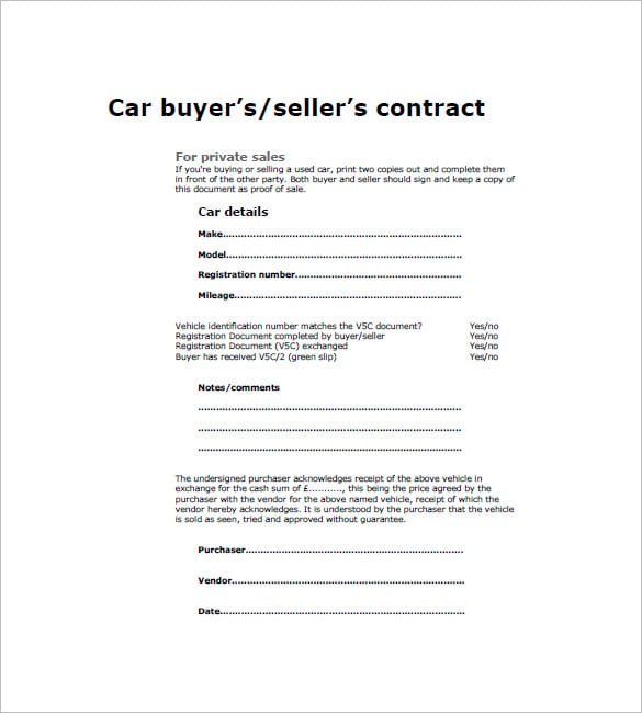 Used Car Sale Agreement Template India