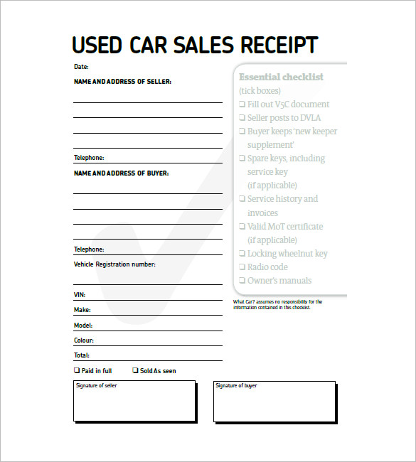 car receipt template 10 free printable word excel