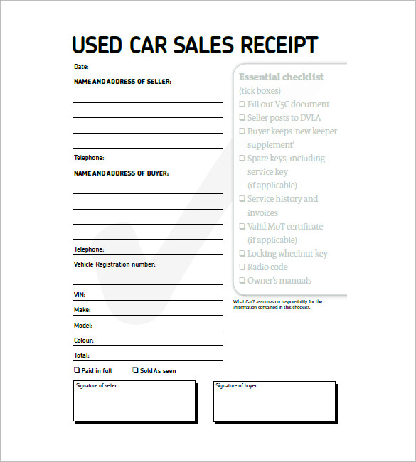 Car Receipt Templates 10 Free Printable Word Excel PDF Samples Formats
