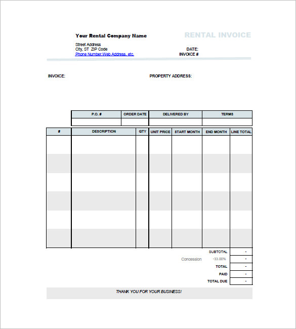 Rental Car Invoice Template