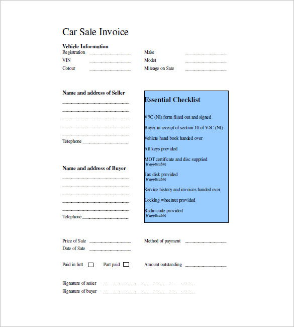 car invoice template free download