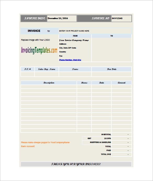 excel hourly invoice template