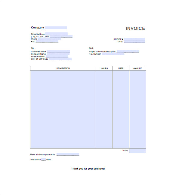 hourly service invoice template