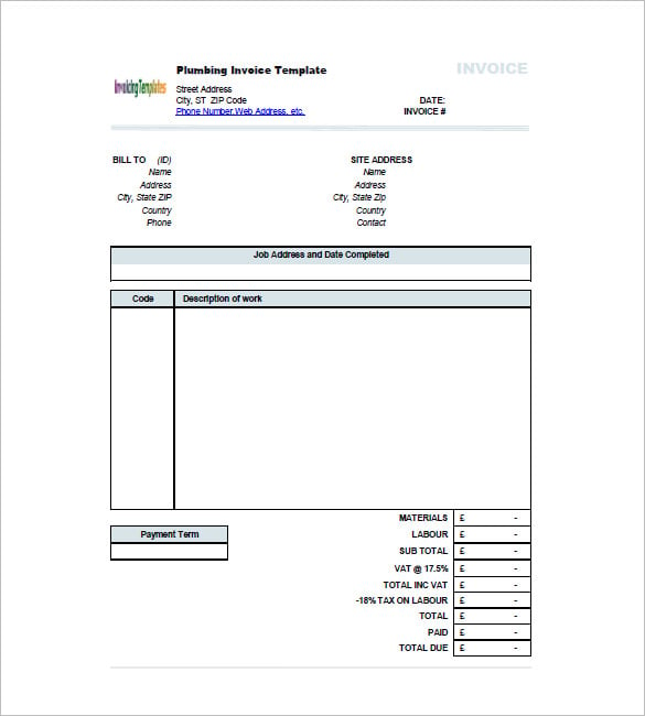 Plumbing Invoice Template 8+ Free Word, Excel, PDF Format Download