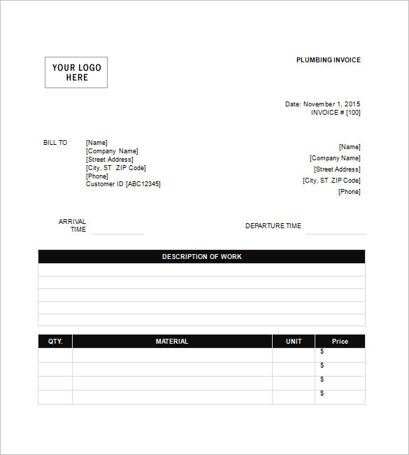 plumber invoice template word