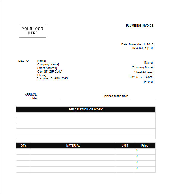 Plumbing Invoice Template 8 Free Word Excel PDF Format Download