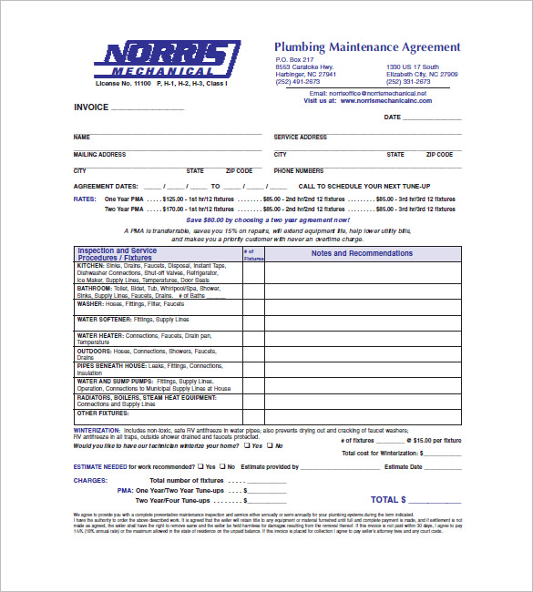 blank plumbing invoice