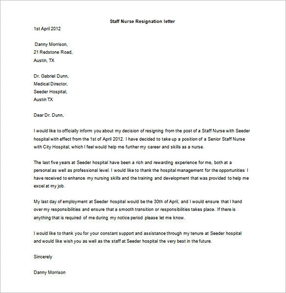 Rn Resignation Letter Samples from images.template.net