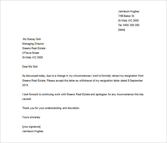 Sample Resignation Letter Example 10 Free Documents