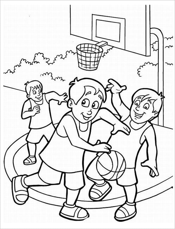 children plays basketball coloring page