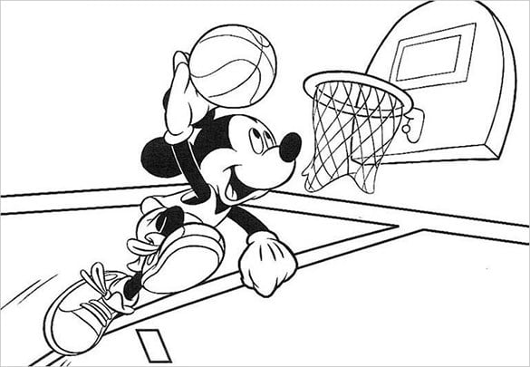 mickey mouse playing basketball coloring page