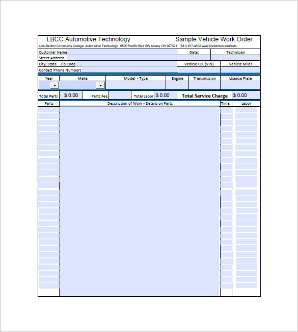 free printable auto repair invoice template