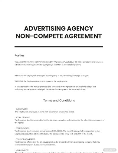 advertising agency non compete agreement template